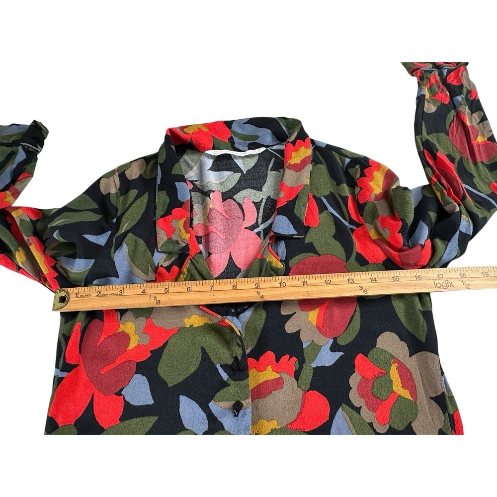 Zara Trafaluc Collection Floral Red Black Green Shirt Dress Button Down XS - Picture 8 of 14